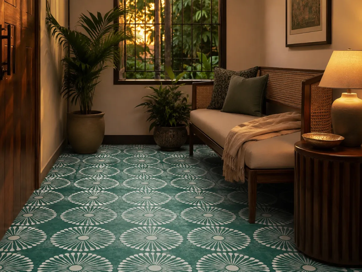 Green and White Moroccan Tiles 